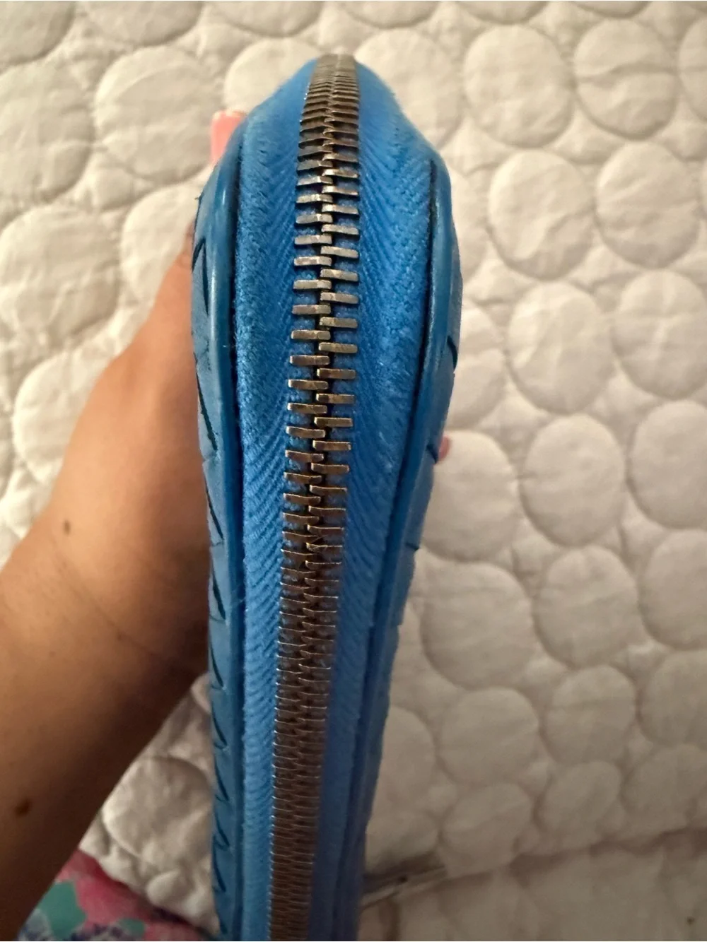 Bottega Veneta Blue and Black Woven Zip Wallet